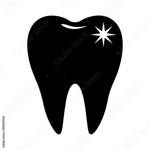 Black Tooth Icon with Sparkle for Dental Health Concept in Simple Design