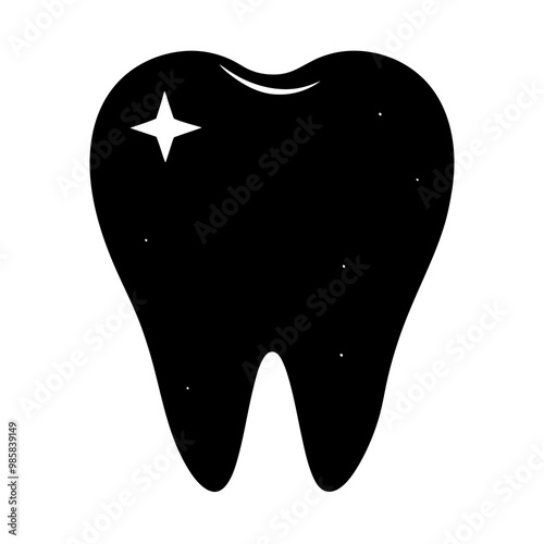 Black Tooth Icon with Sparkle for Dental Health Concept in Simple Design