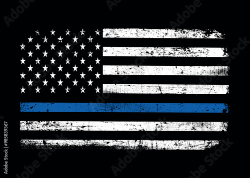 Distressed flag Thin Blue Line American Flag Vector. Police Support Symbol Flag.