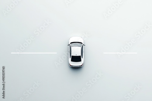 Car on road driving on solid white background, single object photo