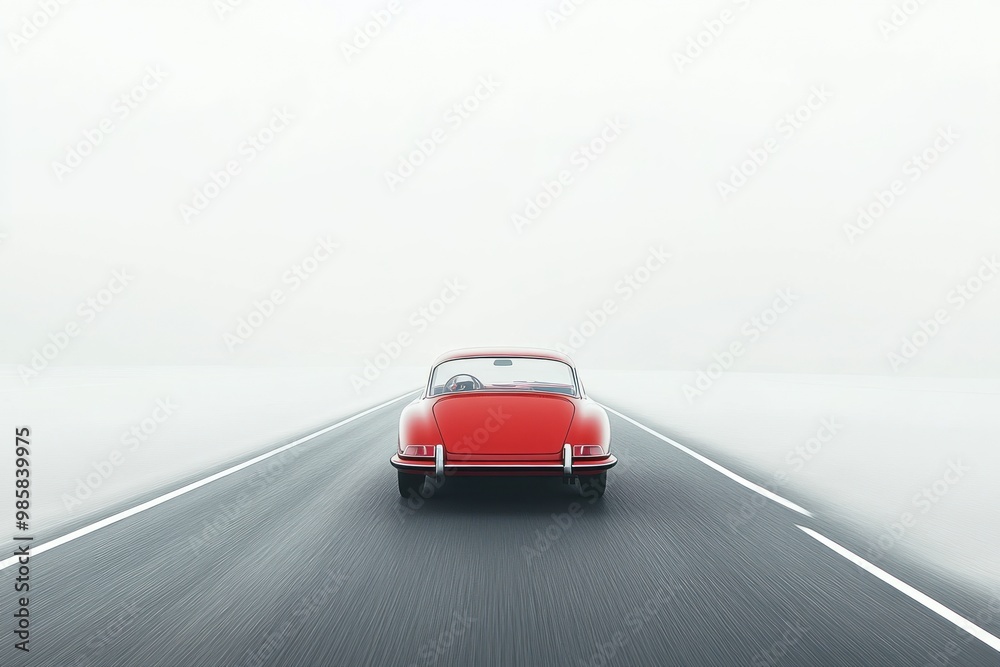 Car test drive on open road on solid white background, single object Car test drive on open road on solid white background, single object
