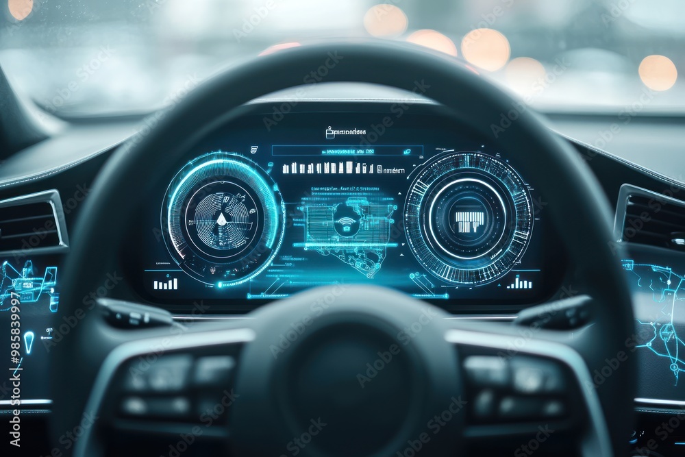 Naklejka premium Car technology interface display on solid white background, single object