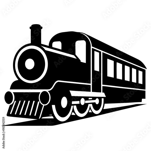 Black Classic Steam Train Icon in Simple Design for Historical Transportation Concept