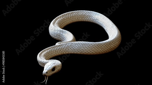 An isolated 3D illustration of an albino king cobra snake on a black background. The white cobra snake has a clipping path. 