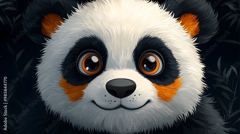 Fototapeta premium Friendly Cartoon Panda Face Icon with Large Expressive Eyes