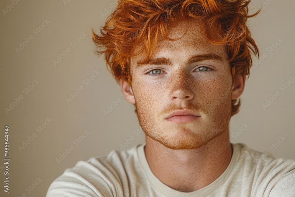 confident redhead fulllength portrait of young man with vibrant red hair casual pose with crossed arms neutral beige background natural lighting highlights freckles and warm skin tones confident redhead fulllength portrait of young man with vibrant red hair casual pose with crossed arms neutral beige background natural lighting highlights freckles and warm skin tones