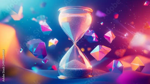 Hourglass with Crystal Sand and Geometric Shapes photo