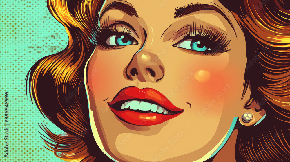 Happy pop art retro woman close-up face vector illustration Happy pop art retro woman close-up face vector illustration