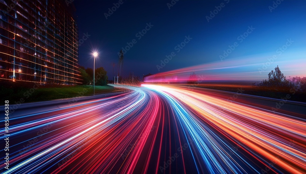 Obraz premium Light trails from moving objects in a dark setting.