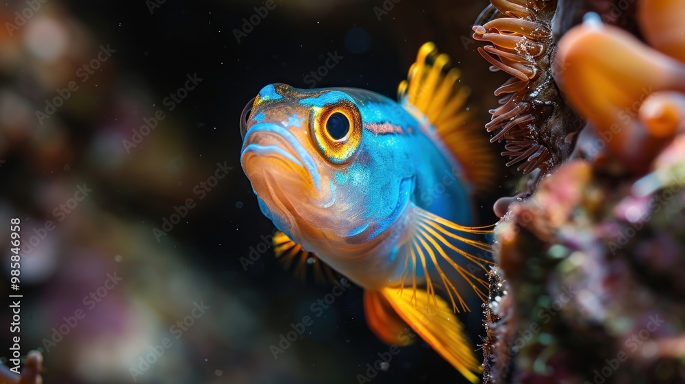 Blue and Orange Fish Close-up. Blue and Orange Fish Close-up.