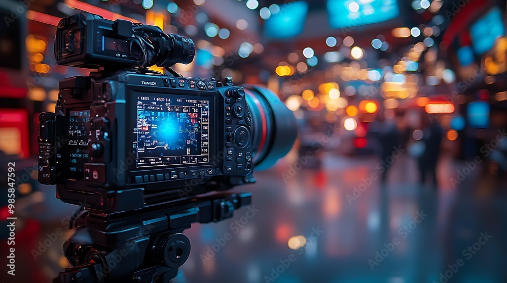 Professional camera filming a crowded event. Professional camera filming a crowded event.