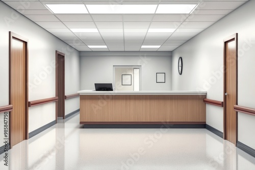 Hospital administration office on solid white background, single object