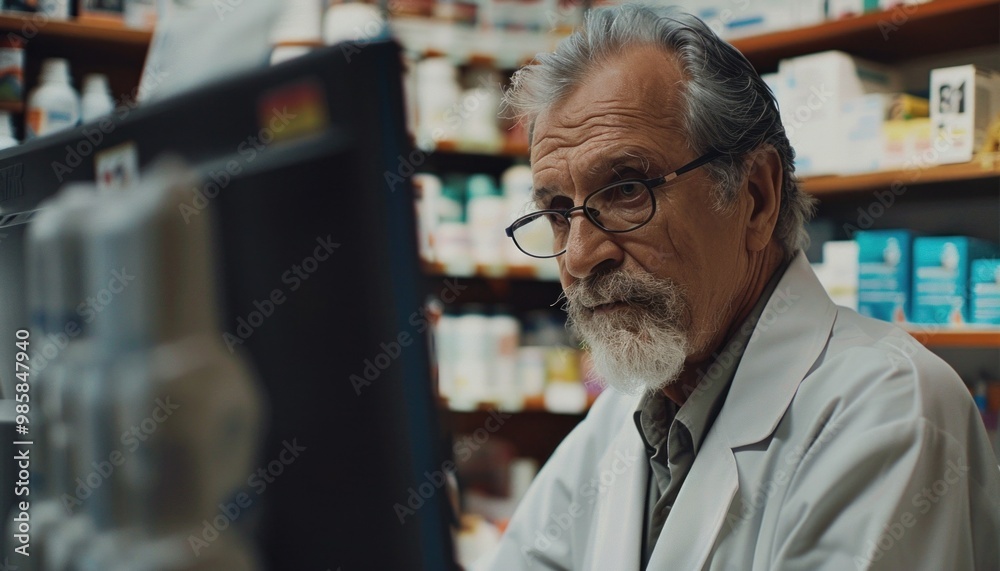 Fototapeta premium Senior pharmacist consulting with customer