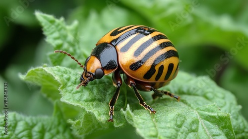 The Colorado potato beetle is a destructive pest that can cause significant damage to potato crops. Its voracious appetite for green potato leaves can lead to defoliation and reduced yields