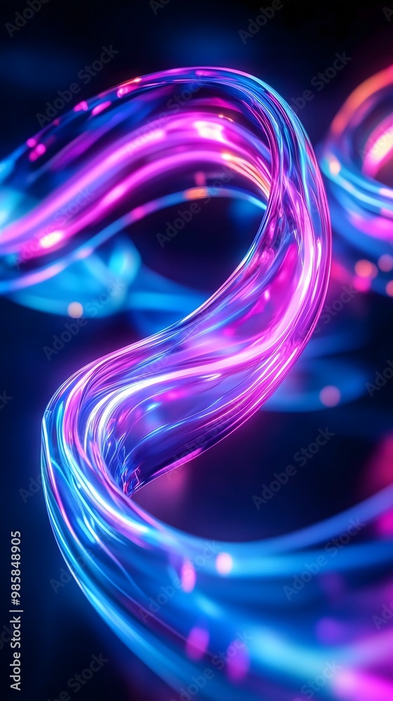 Abstract neon blue and pink light trails against a dark background. Abstract neon blue and pink light trails against a dark background.