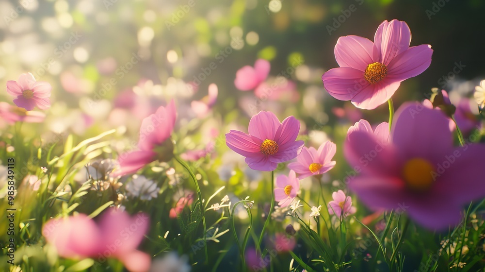 Flower Blossom. Pink Cosmos Flower in Garden with Sky Background Flower Blossom. Pink Cosmos Flower in Garden with Sky Background