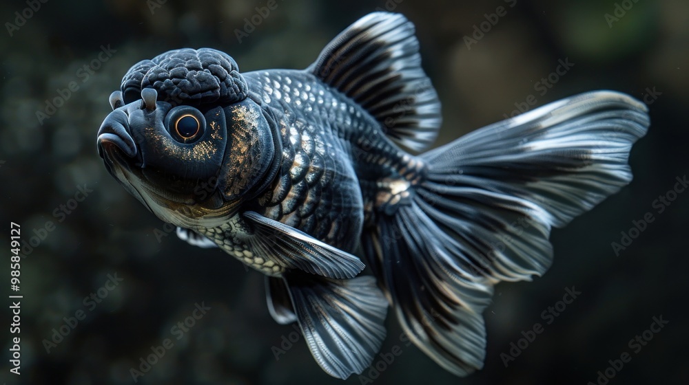 Fototapeta premium Black Moor Goldfish with Striking Features.