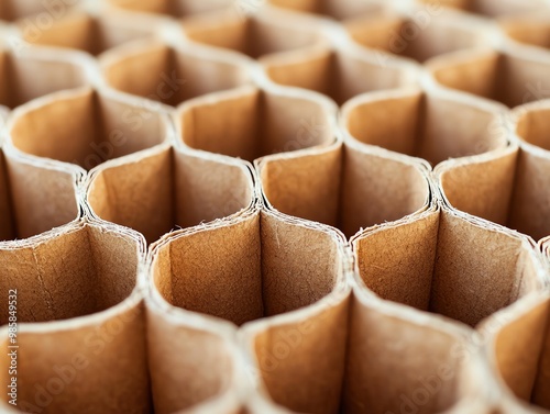 Close-up of a textured honeycomb cardboard surface. photo