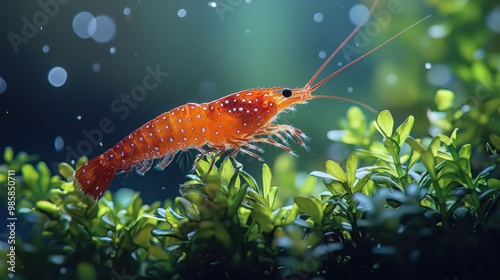 Orange Spotted Shrimp in Aquatic Plants. photo