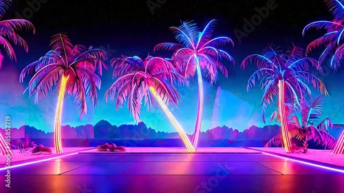 Neon Palm Trees Game Show Backdrop for Retro Island Vibes