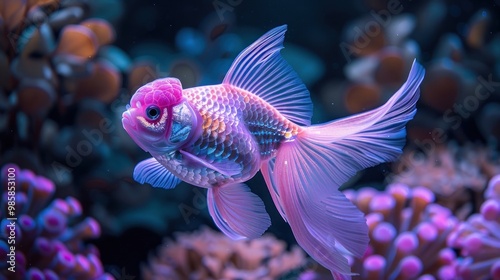 Purple Goldfish in Aquarium.