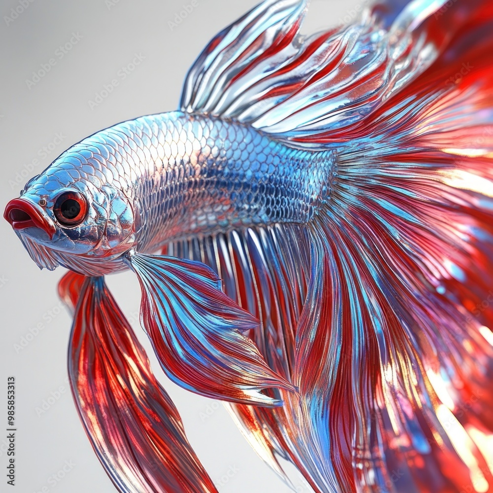 Fototapeta premium Metallic Betta Fish with Red and Blue Fins.
