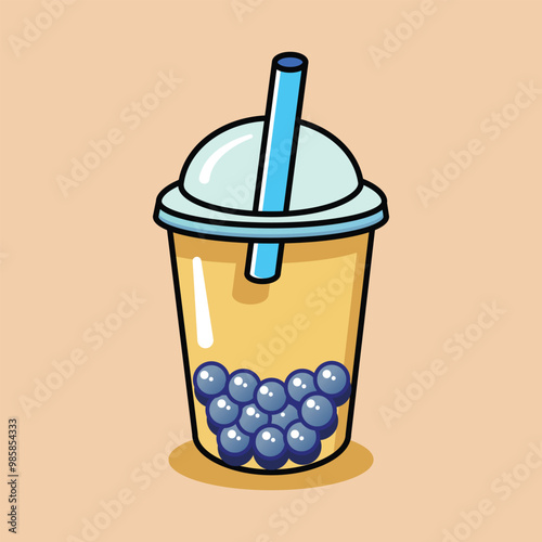 Cartoon icon illustration of cute bubble tea boba milk
