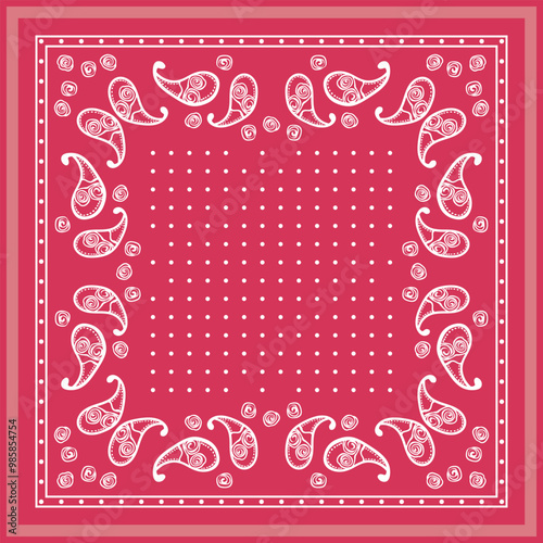 Print for kerchief, bandana, scarf, handkerchief, shawl, neck scarf. Squared pattern with ornament for fabric, textile, silk products. Paisley vector with abstract flowers. Floral folk tracery