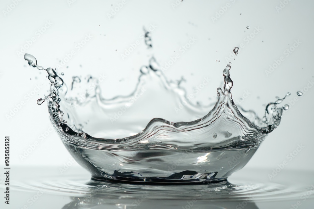 Splash in motion capture with water droplets on solid white background, single object Splash in motion capture with water droplets on solid white background, single object