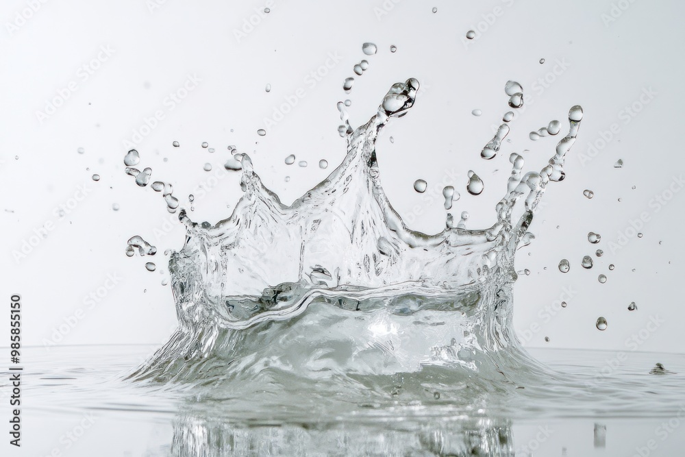 Splash in slow motion with clear water on solid white background, single object Splash in slow motion with clear water on solid white background, single object