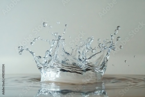 Splash in slow motion with clear water on solid white background, single object