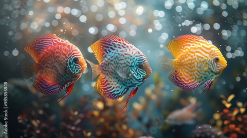 Colorful Discus Fish in Aquarium.