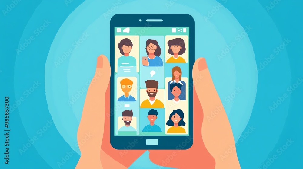 A smartphone displaying a vibrant interface with diverse avatars, ideal for social networking and digital communication themes. A smartphone displaying a vibrant interface with diverse avatars, ideal for social networking and digital communication themes.