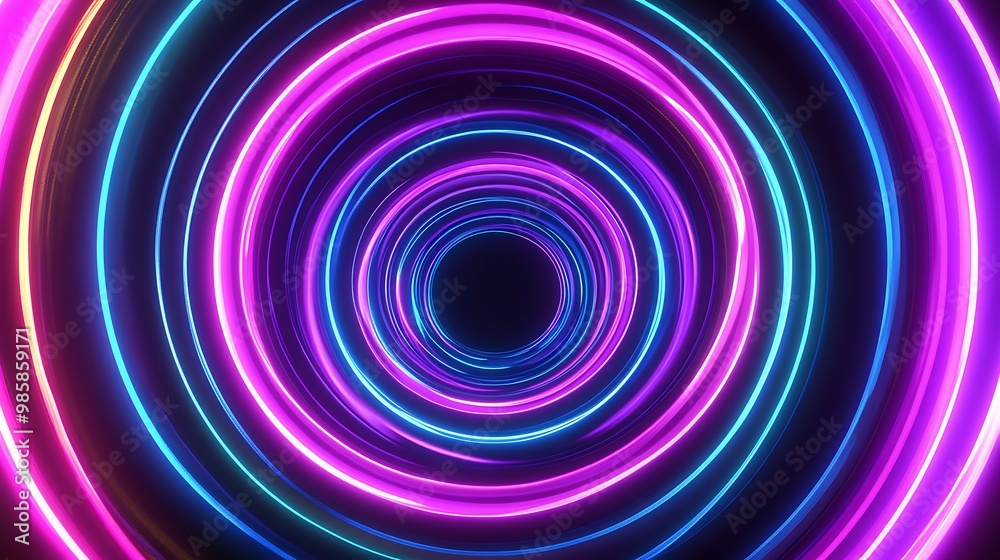 Abstract neon glowing circles background.