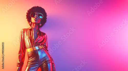 Afro girl in retro disco style.