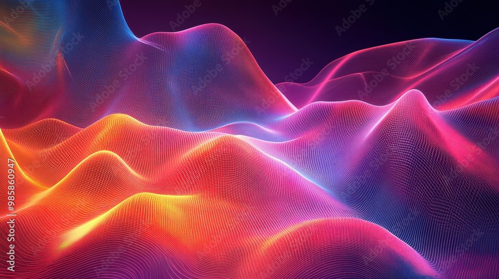 Abstract 3D Landscape with Neon Colors and a Grid Pattern Abstract 3D Landscape with Neon Colors and a Grid Pattern