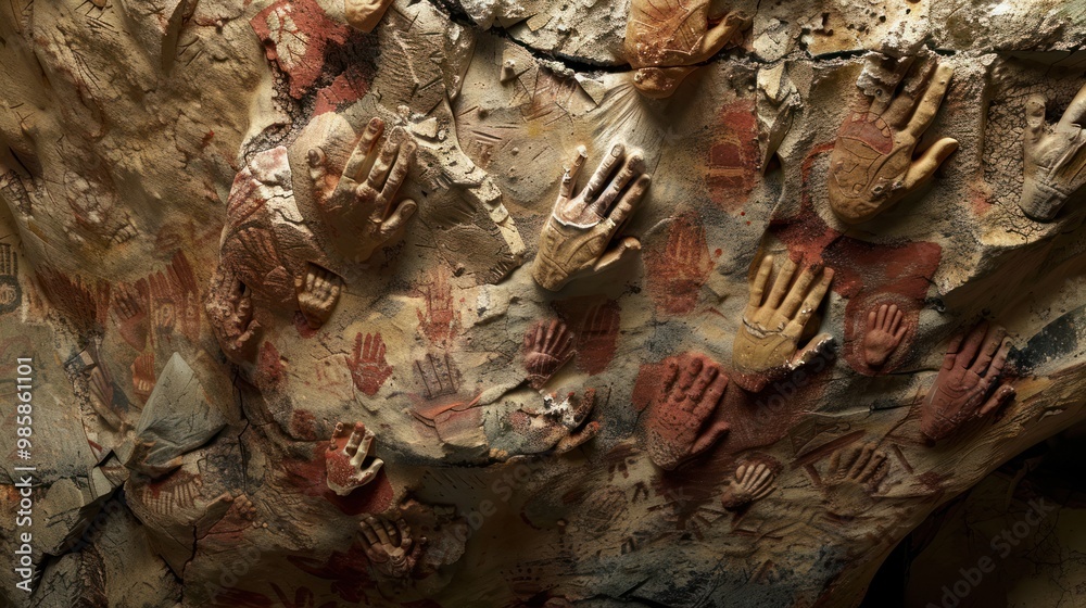 Ancient Handprints on Cave Wall Ancient Handprints on Cave Wall
