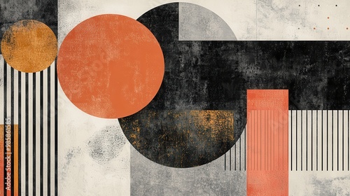 Abstract Geometric Composition with Circles, Stripes, and Textured Background