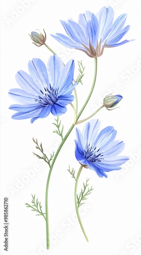 Blue flowers on white 