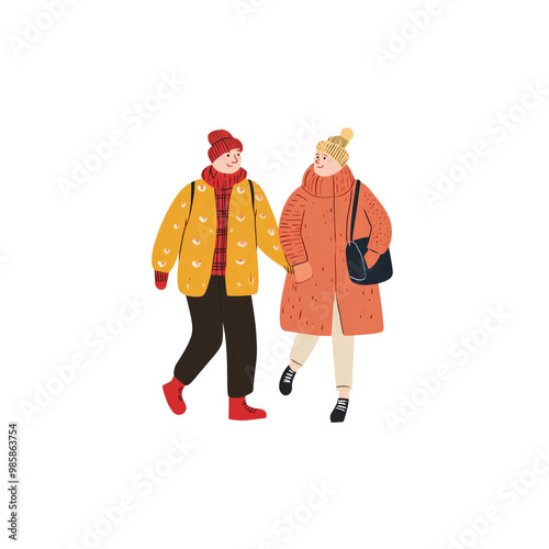 Couple Walking Hand in Hand on a Winter Day