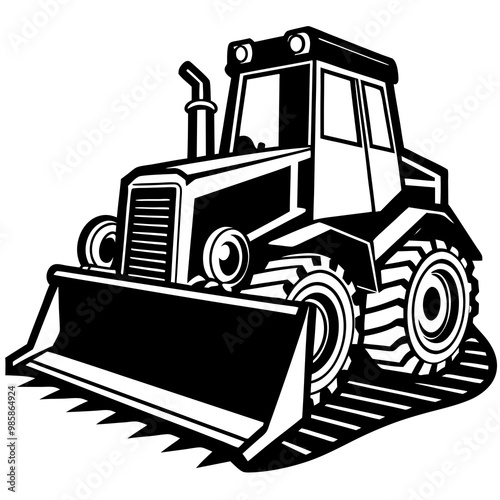 Bulldozer silhouette vector illustration on white background