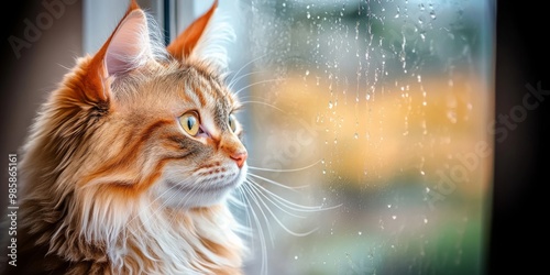 A heartwarming photograph of a therapy cat gazing through a window, symbolizing companionship and emotional support.