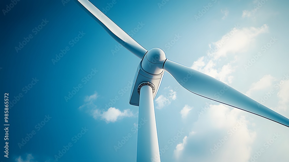 A Wind Turbine Blade Against a Blue Sky with Clouds A Wind Turbine Blade Against a Blue Sky with Clouds