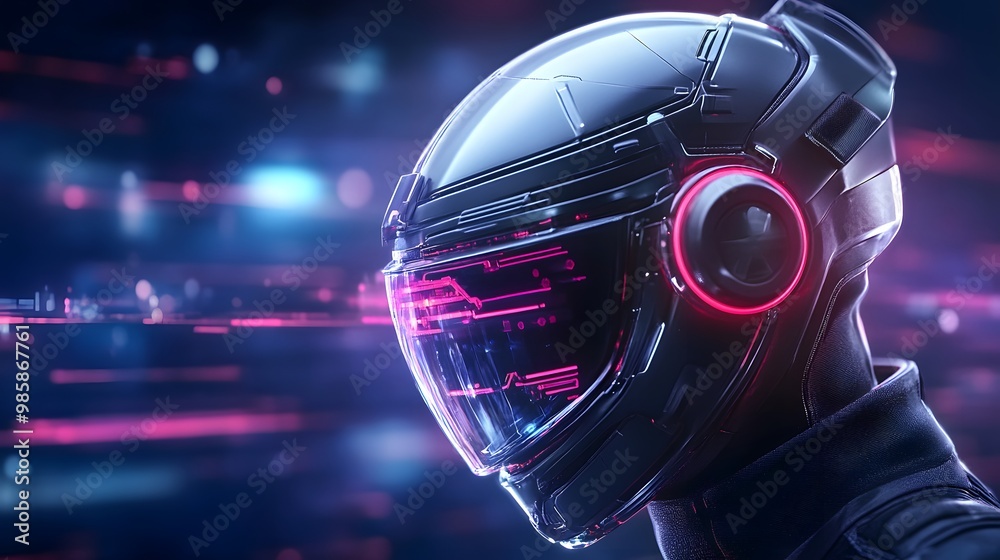 Futuristic helmet design with glowing accents and a digital background, perfect for sci-fi and technology themes. Futuristic helmet design with glowing accents and a digital background, perfect for sci-fi and technology themes.