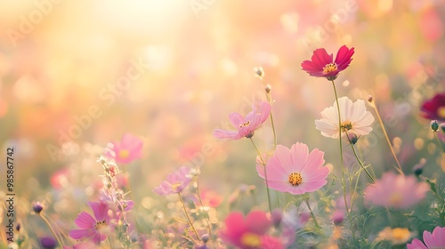 日光の中の花畑