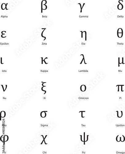 Greek Alphabet Letters Lowercase Icon Set – Fraternity, Sorority Symbols, Mathematical and Scientific Vector Icons