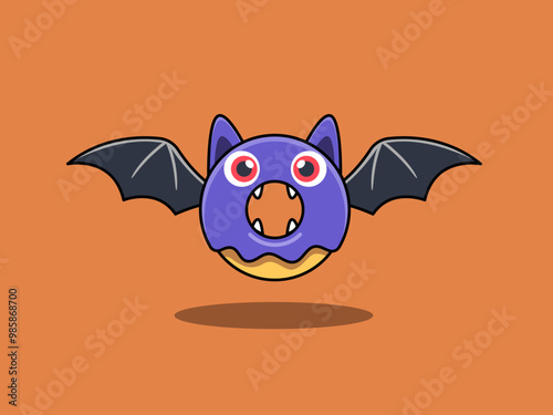 A vampire donut with black wings. Isolated Vector Illustration