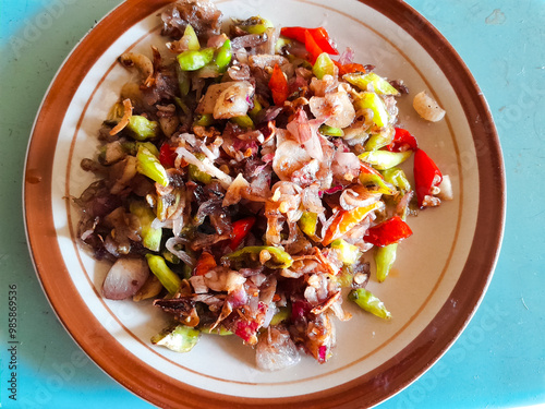 Sambel embe, Sambel embe is a typical Balinese chili sauce. Made from chilies, onions, shrimp paste and a little salt. photo