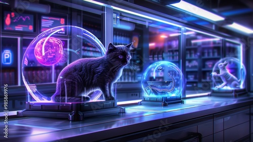 Futuristic Cats in Neon Bio-Domes photo