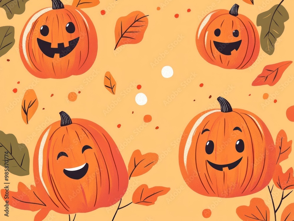 AI generated illustration of pumpkins with autumn leaves on a light background AI generated illustration of pumpkins with autumn leaves on a light background